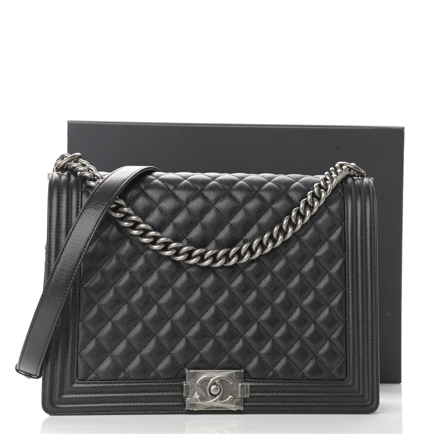 Caviar Quilted Large Boy Flap Black