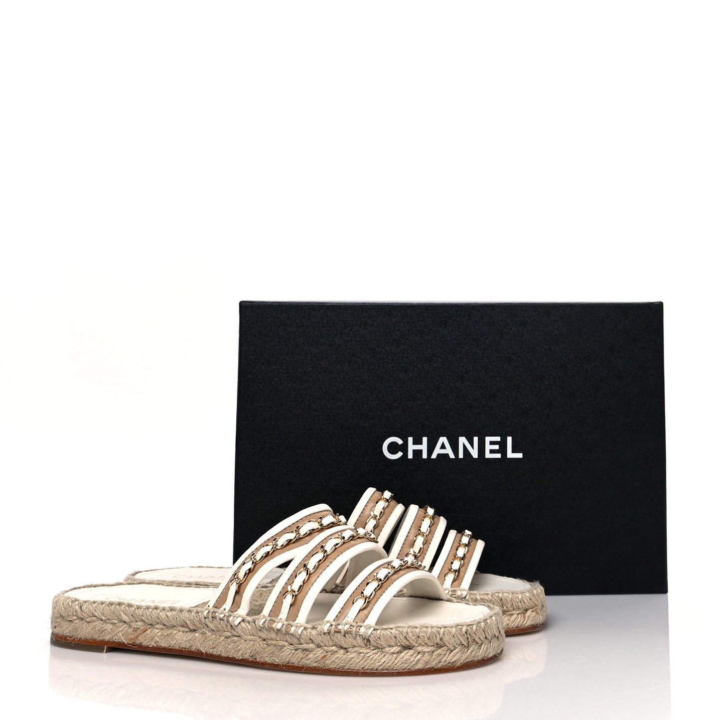 Lambskin Chain Espadrille Slip On Sandals 41 White