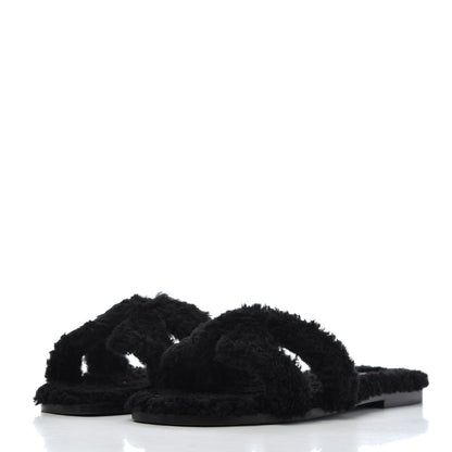 Hermes Woolskin Oran Sandals 40 Black 3 of 13