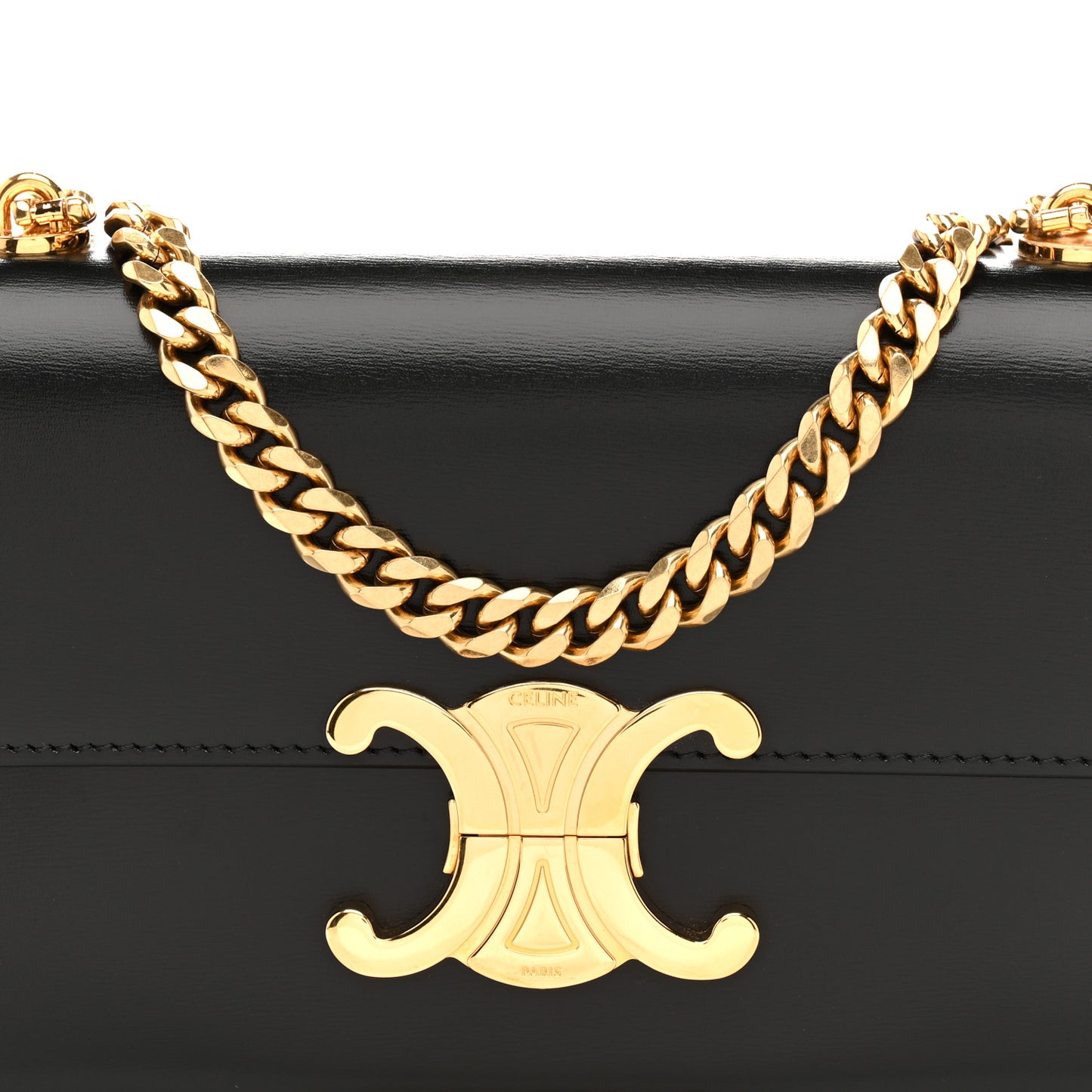 Shiny Calfskin Triomphe Chain Shoulder Bag Black