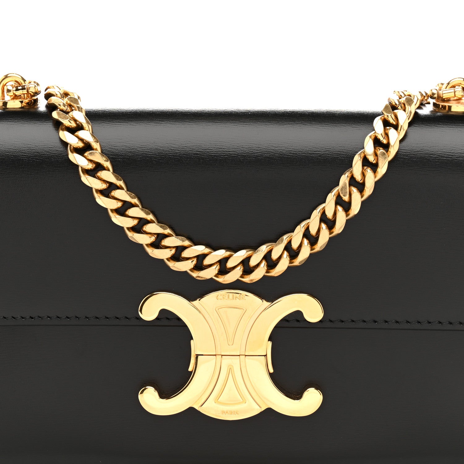 Celine Shiny Calfskin Triomphe Chain Shoulder Bag Black 10 of 13