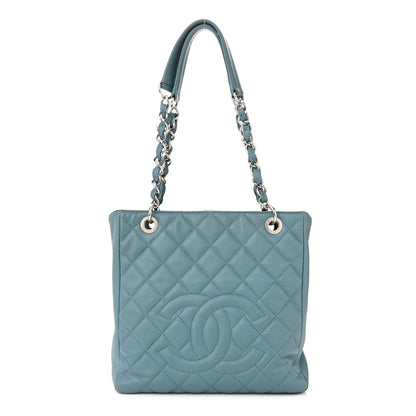 Chanel Caviar Quilted Petit Shopping Tote PST Blue 1 of 17
