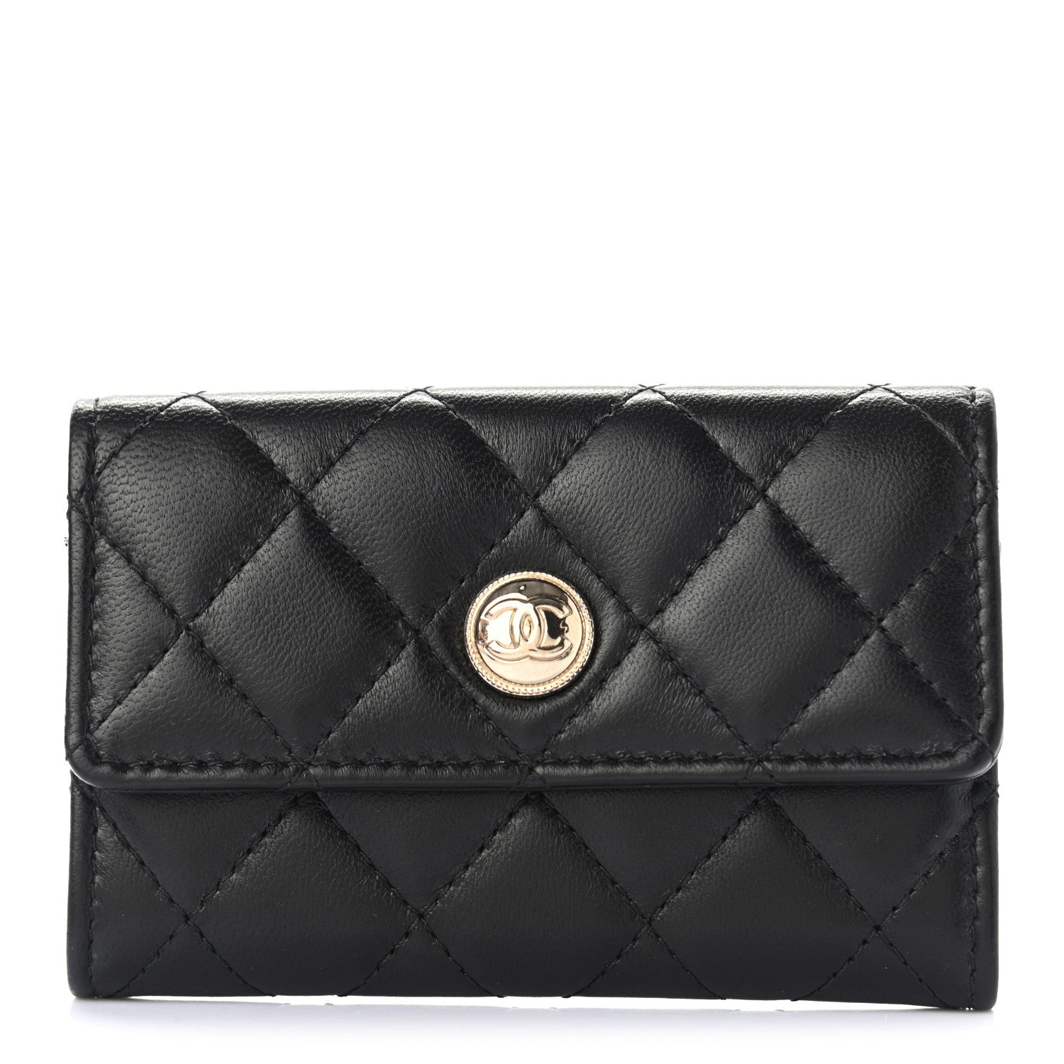 Chanel Lambskin Quilted CC Button Flap Card Holder Black 1 of 6