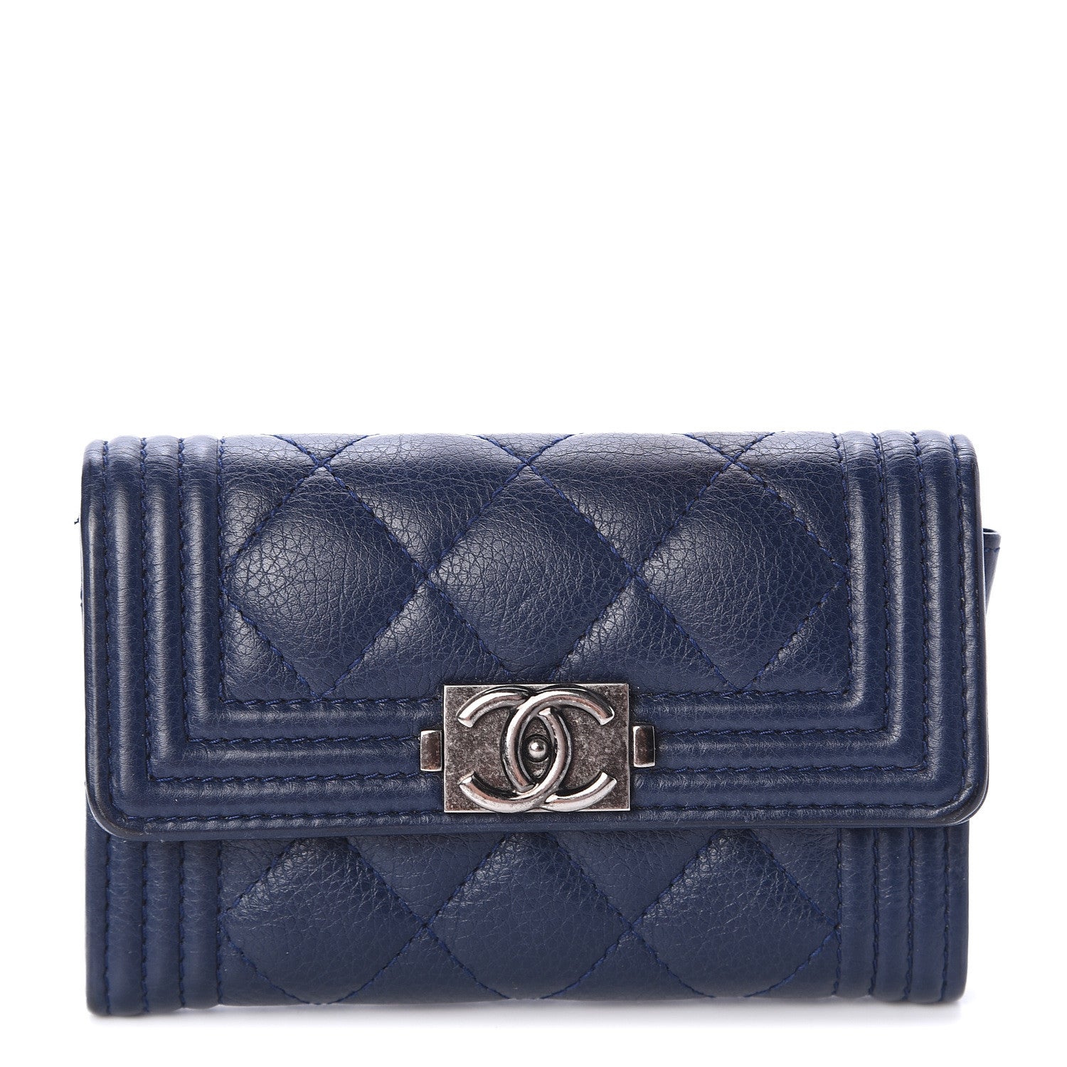 Chanel Calfskin Quilted Boy Flap Card Holder Navy 1 of 7