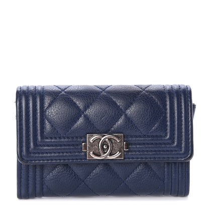 Chanel Calfskin Quilted Boy Flap Card Holder Navy 1 of 7