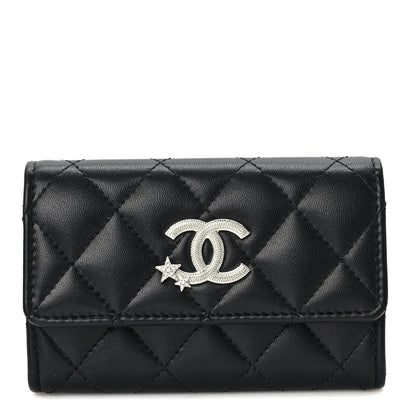 Chanel Lambskin Quilted Flap Crystal Star Card Holder Wallet Black 1 of 7