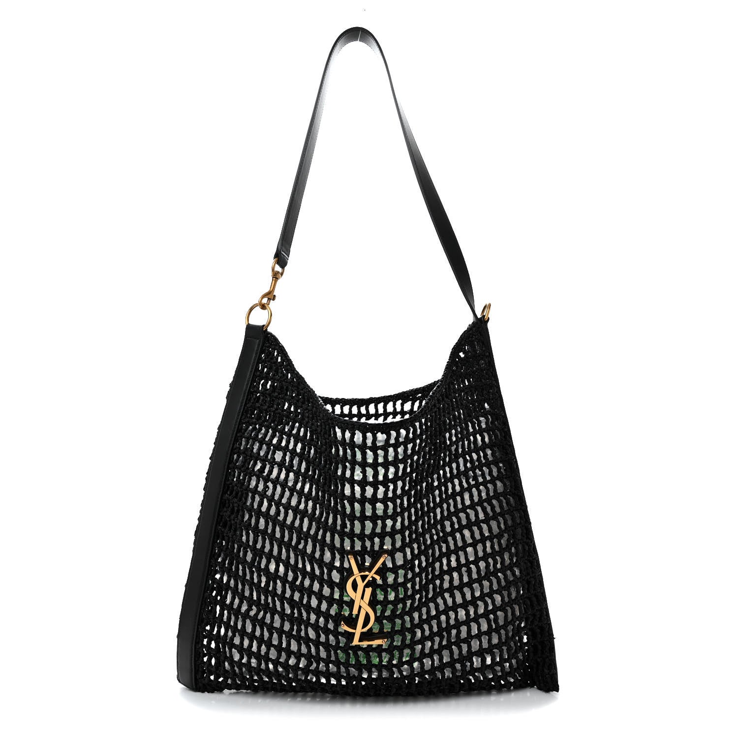 Saint Laurent Raffia Calfskin Oxalis Shoulder Bag Black 1 of 11