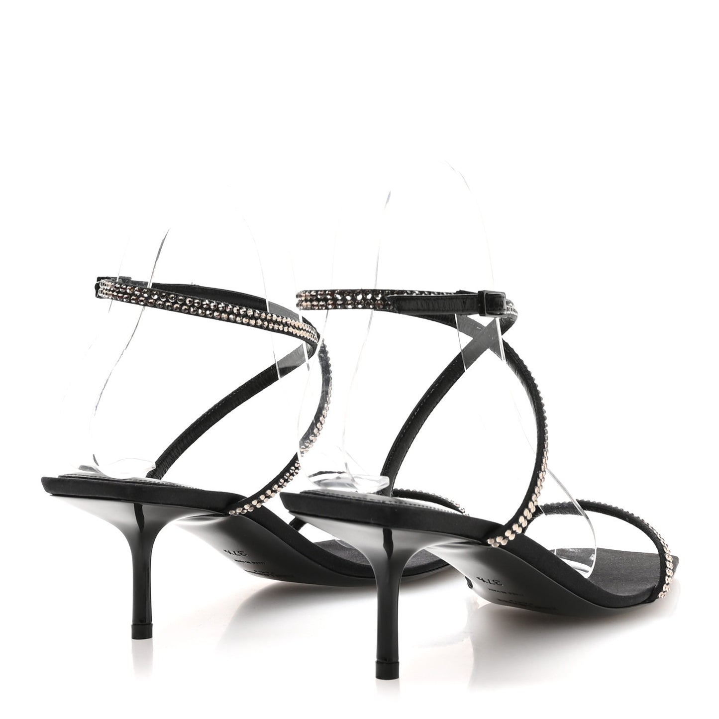 Crepe Satin Strass Baliqua 55 Ankle Strap Sandals 37.5 Black Greige