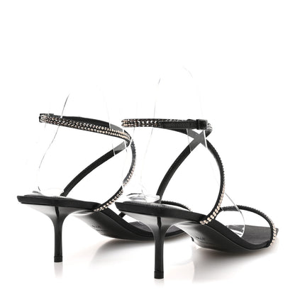Saint Laurent Crepe Satin Strass Baliqua 55 Ankle Strap Sandals 37.5 Black Greige 5 of 9