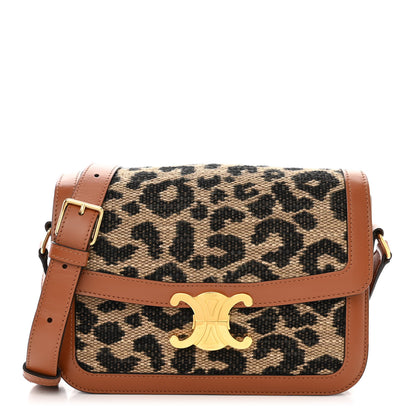 Celine Natural Calfskin Leopard Print Triomphe Jacquard Canvas Medium Triomphe Bag Natural Tan 1 of 12