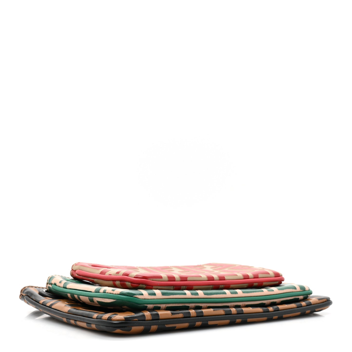 Vitello Monogram F is Fendi Bi-Color Triplette Pouch Set Brown Green Red