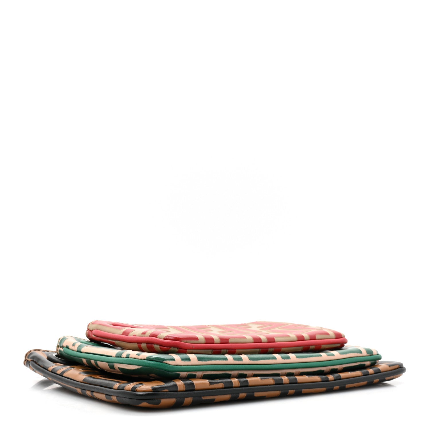 Fendi Vitello Monogram F is Fendi Bi-Color Triplette Pouch Set Brown Green Red 5 of 14