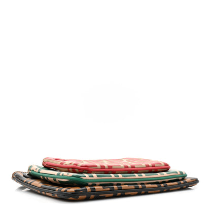 Fendi Vitello Monogram F is Fendi Bi-Color Triplette Pouch Set Brown Green Red 5 of 14