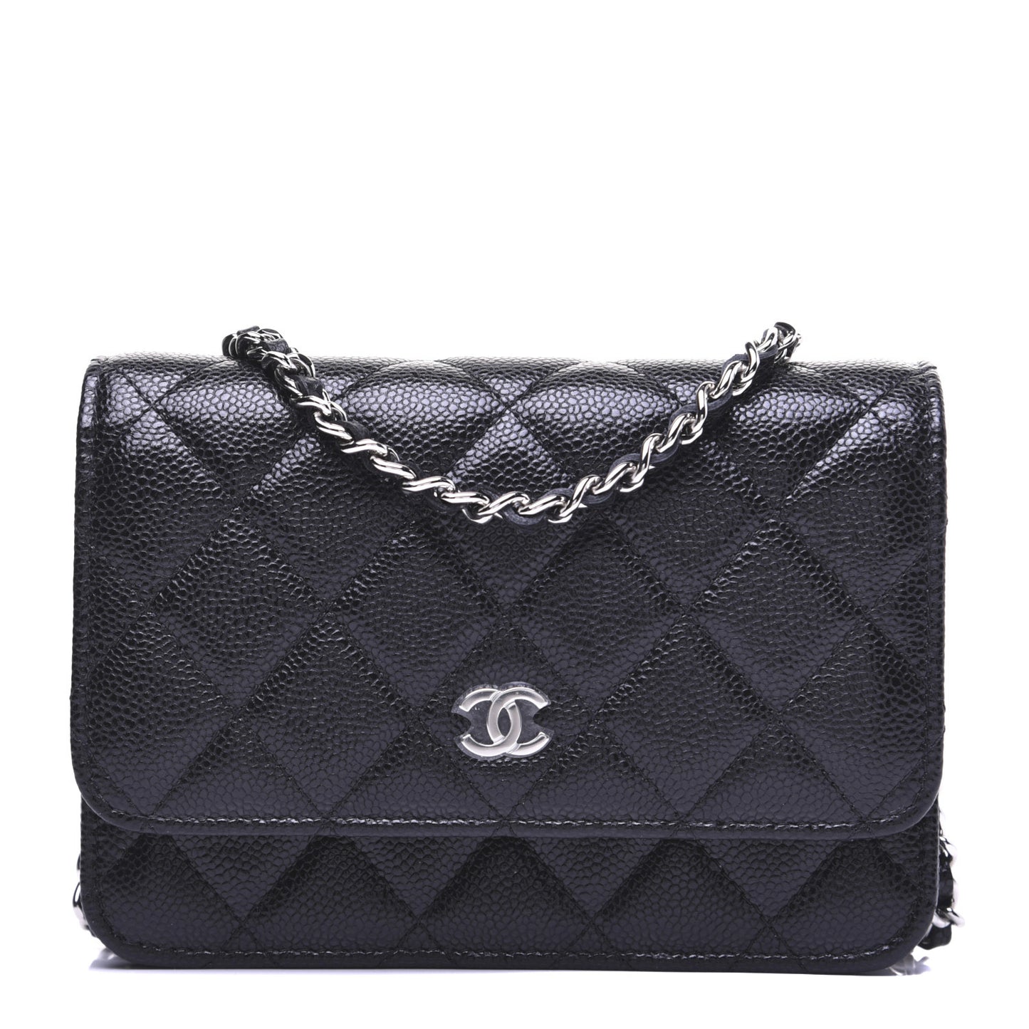 Caviar Quilted Mini Wallet On Chain WOC Black