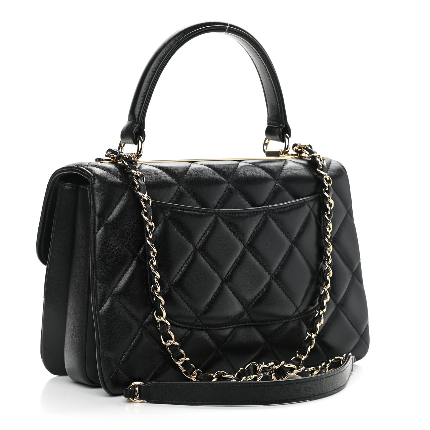 Lambskin Quilted Small Trendy CC Dual Handle Flap Bag Black