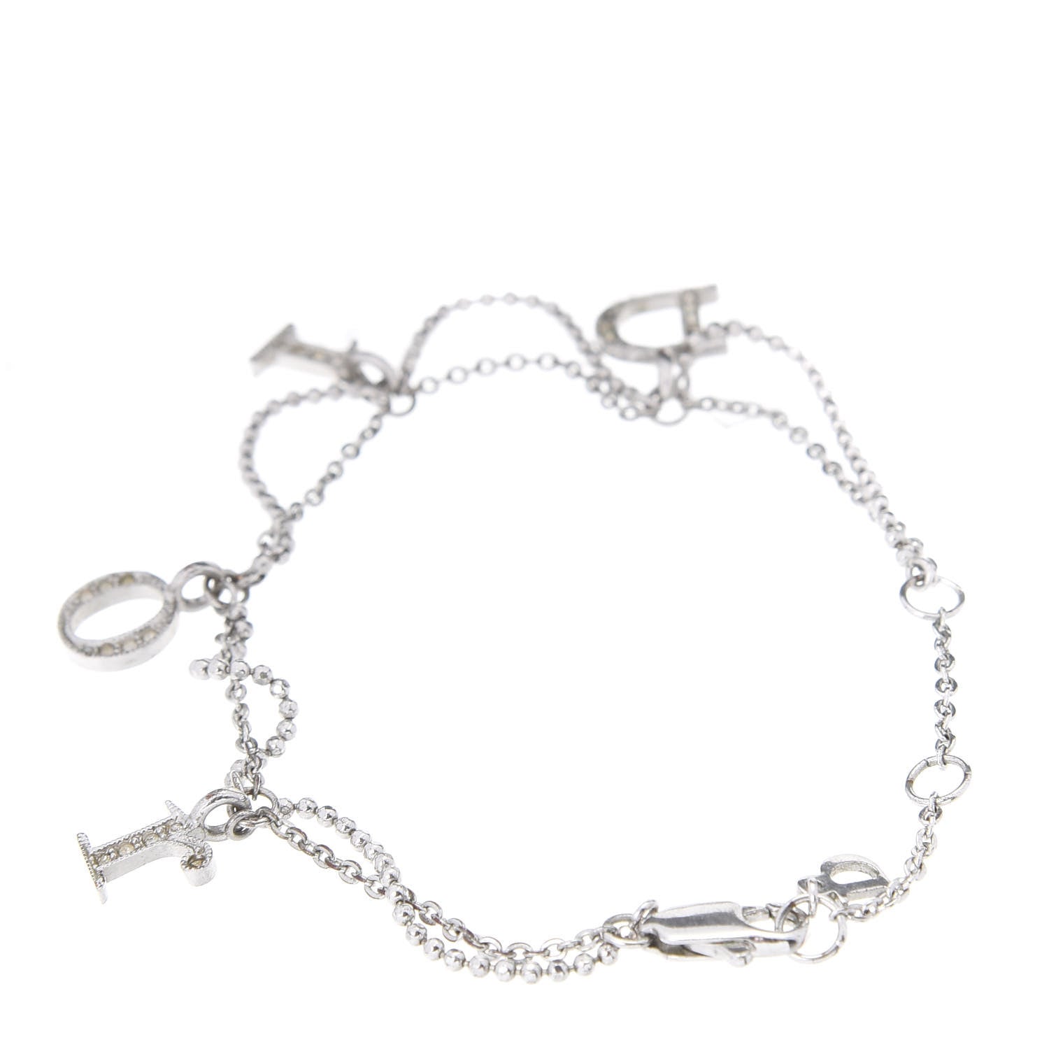Christian Dior Crystal Logo Charm Bracelet Silver 3 of 5