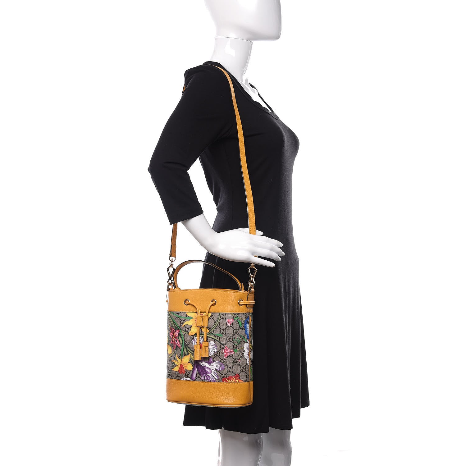 Gucci GG Supreme Monogram Flora Small Ophidia Bucket Bag Beige Multicolor Crop 2 of 10