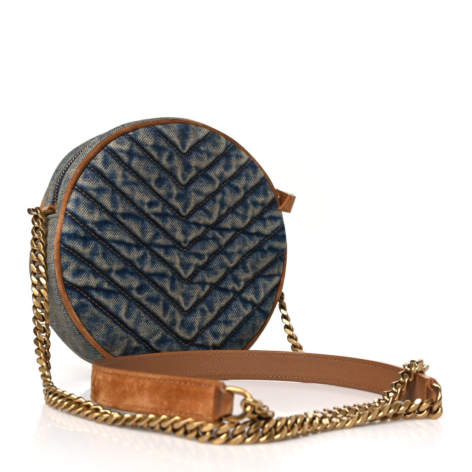 Saint Laurent Denim Quilted Monogram Round Crossbody Bag Rodeo Blue 3 of 9