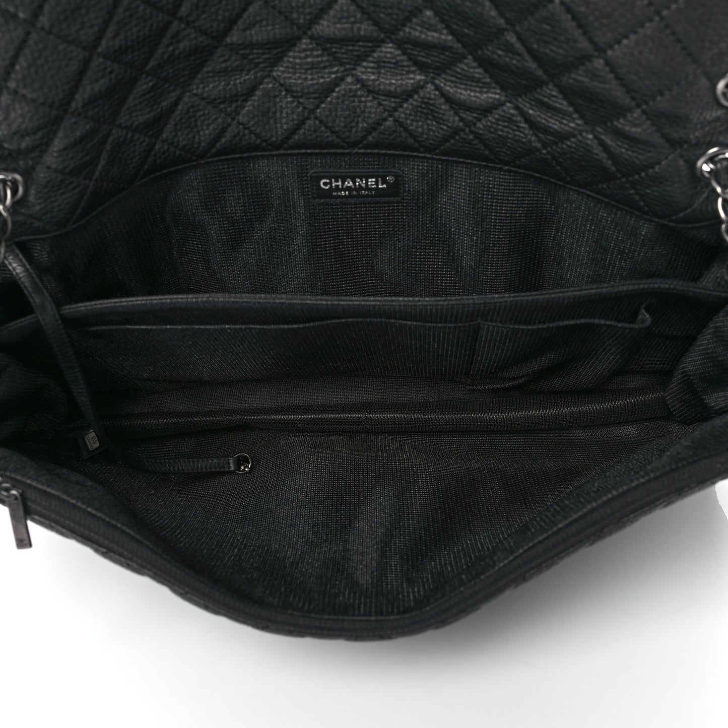 Calfskin Quilted XXL Travel Flap Bag Black