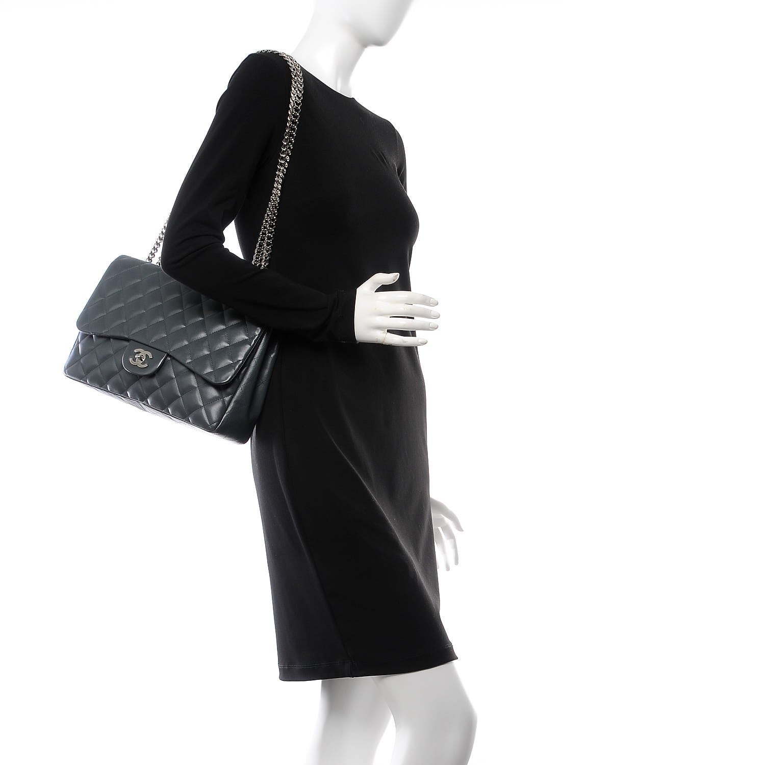 Chanel Lambskin Quilted Jumbo Single Flap Bijoux Chain Dark Grey 2 of 7