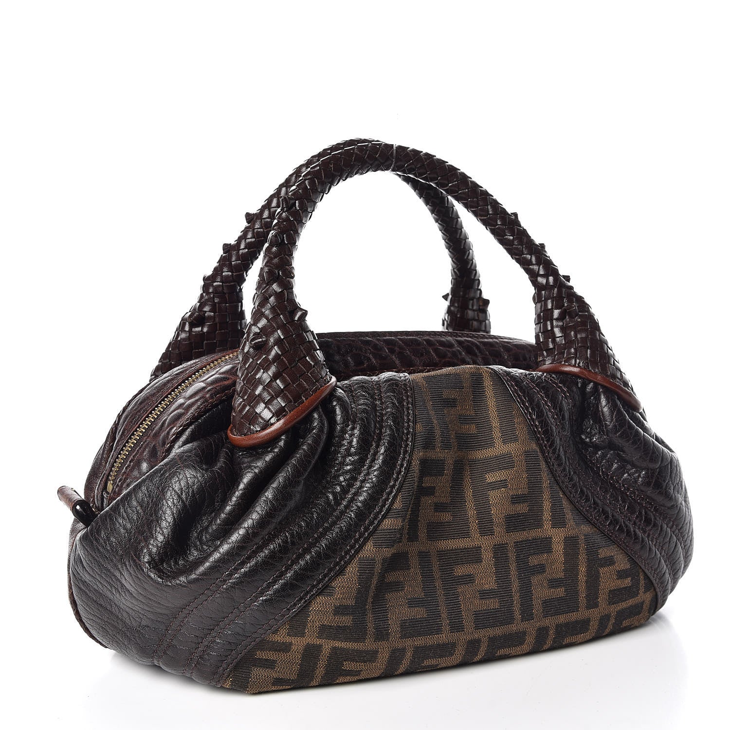 Fendi Zucca Nappa Nuvolata Vitello Tortuga Spy Bowler Tobacco Moro 3 of 10