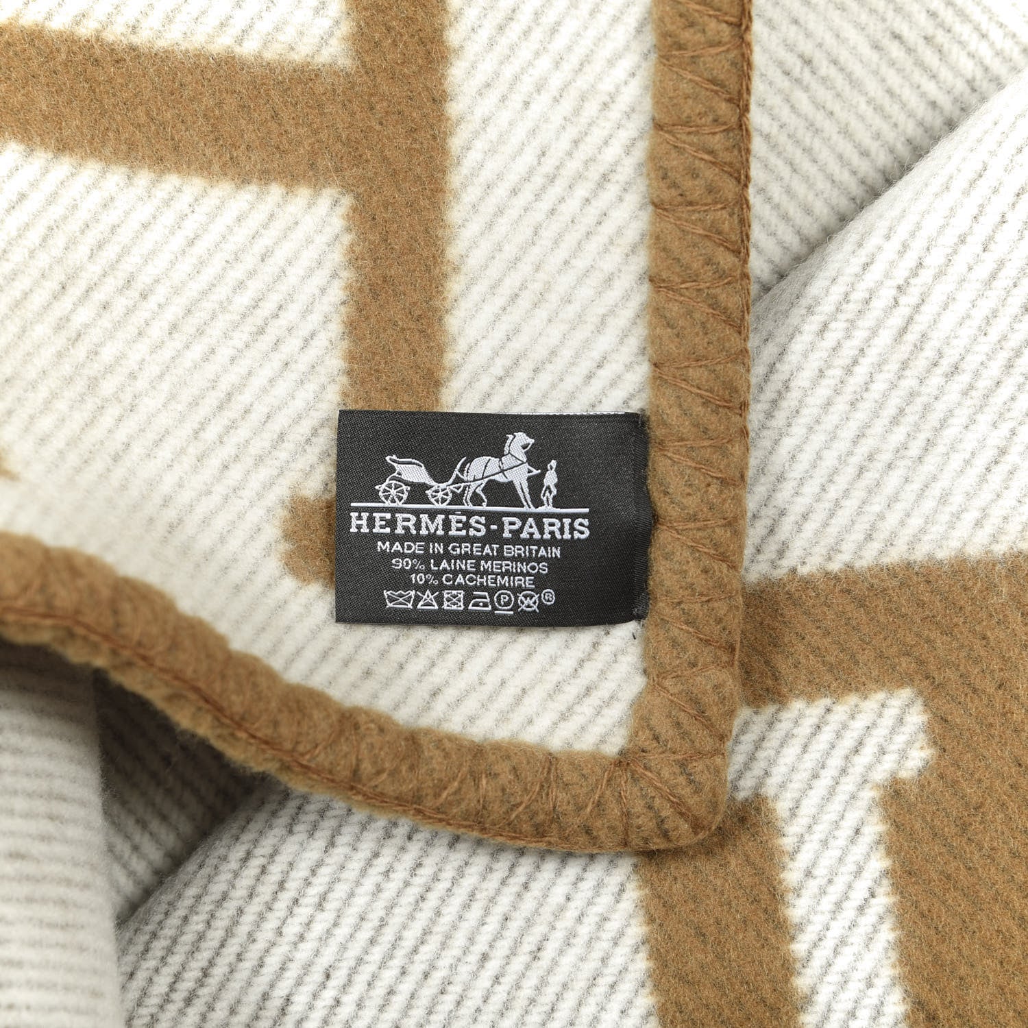 Hermes Wool Cashmere Avalon Blanket Ecru Camel 3 of 3