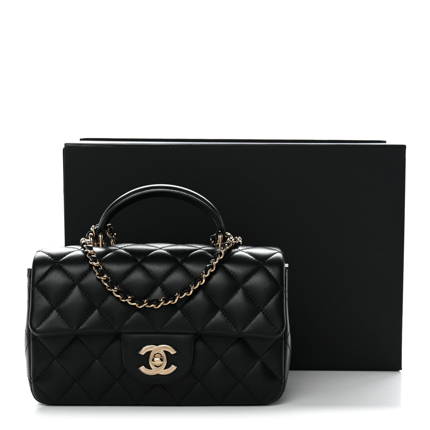 Chanel Lambskin Quilted Mini Top Handle Rectangular Flap Black 11 of 11