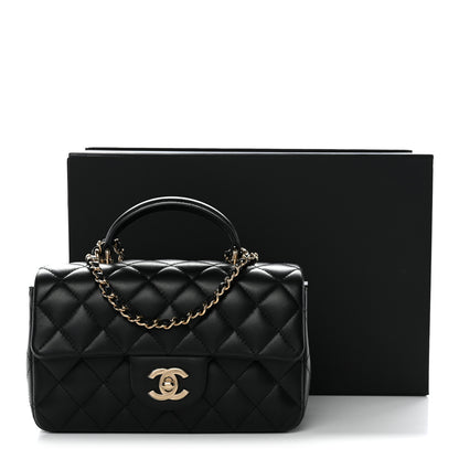 Chanel Lambskin Quilted Mini Top Handle Rectangular Flap Black 11 of 11