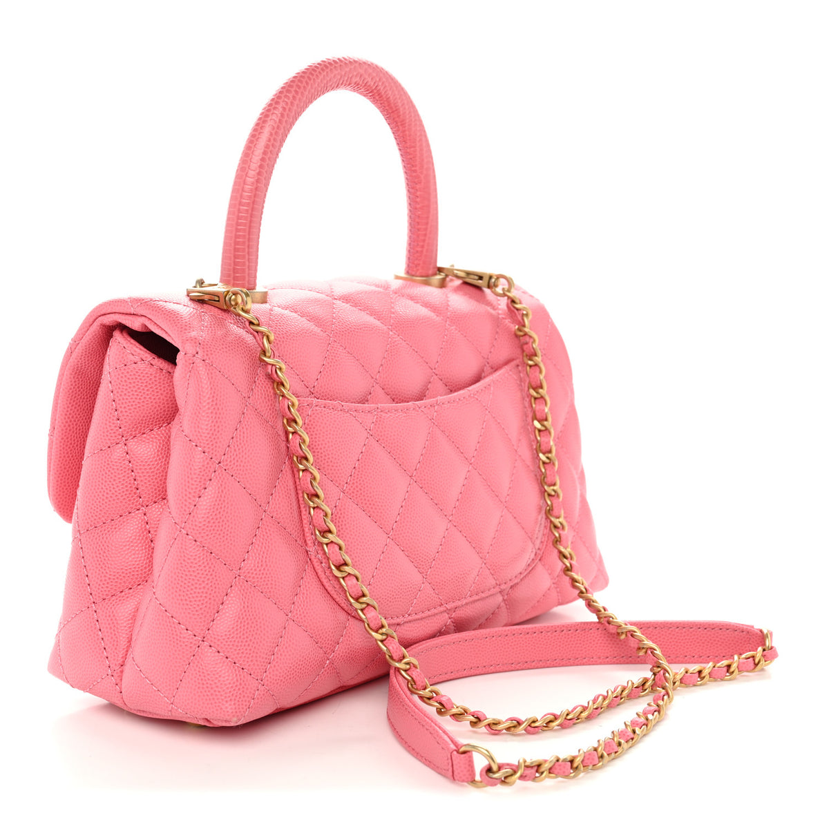 Caviar Lizard Embossed Quilted Mini Coco Handle Flap Pink