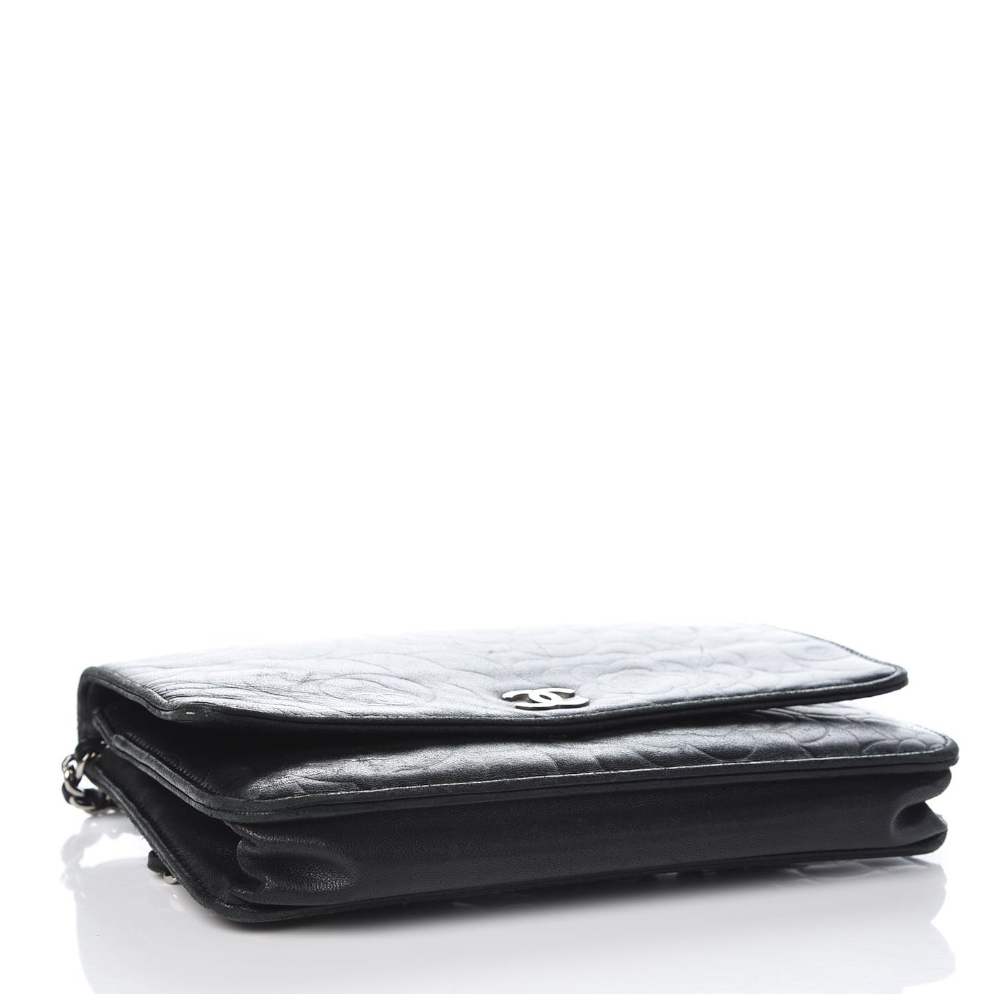 Lambskin Camellia Embossed Wallet On Chain WOC Black