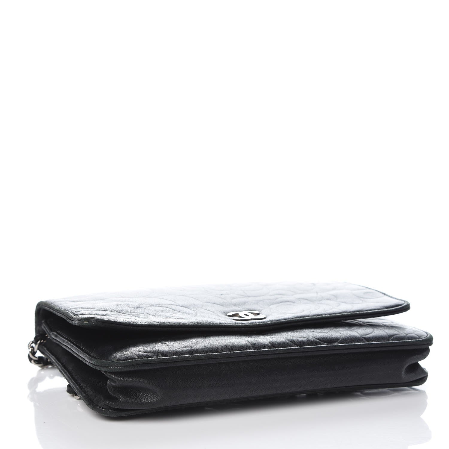 Chanel Lambskin Camellia Embossed Wallet On Chain WOC Black 4 of 11