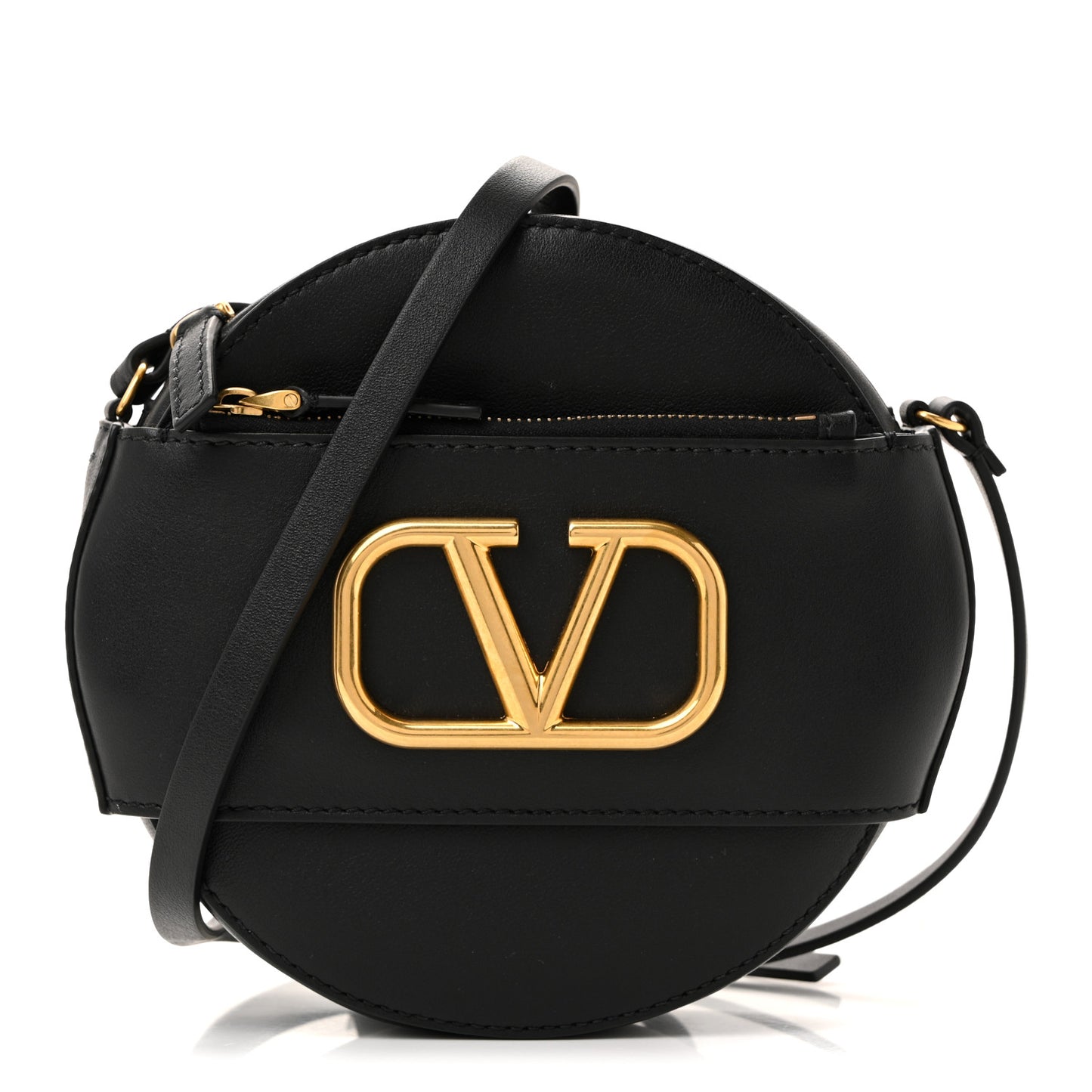 Calfskin VLogo Round Crossbody Bag Black