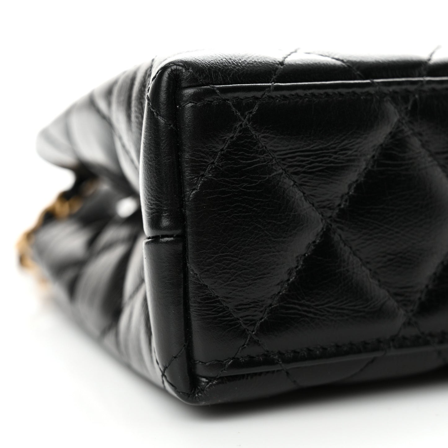 Shiny Aged Calfskin Quilted Nano Kelly Shopper Black