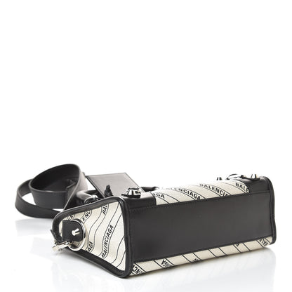 Balenciaga Canvas Satin Calfskin Diagonal Allover Logo Print Classic Silver Hardware Mini City Natural Black 4 of 10
