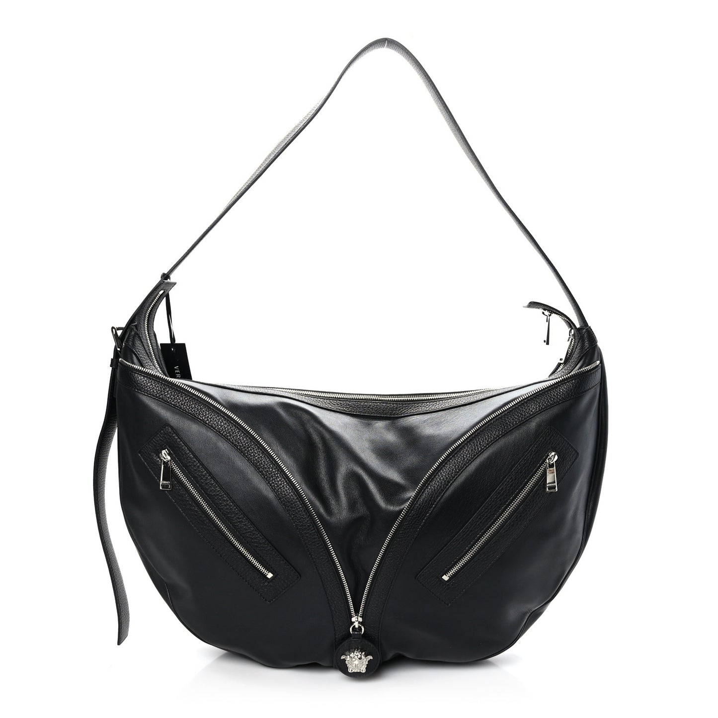 Calfskin Large Repeat Zip Hobo Black