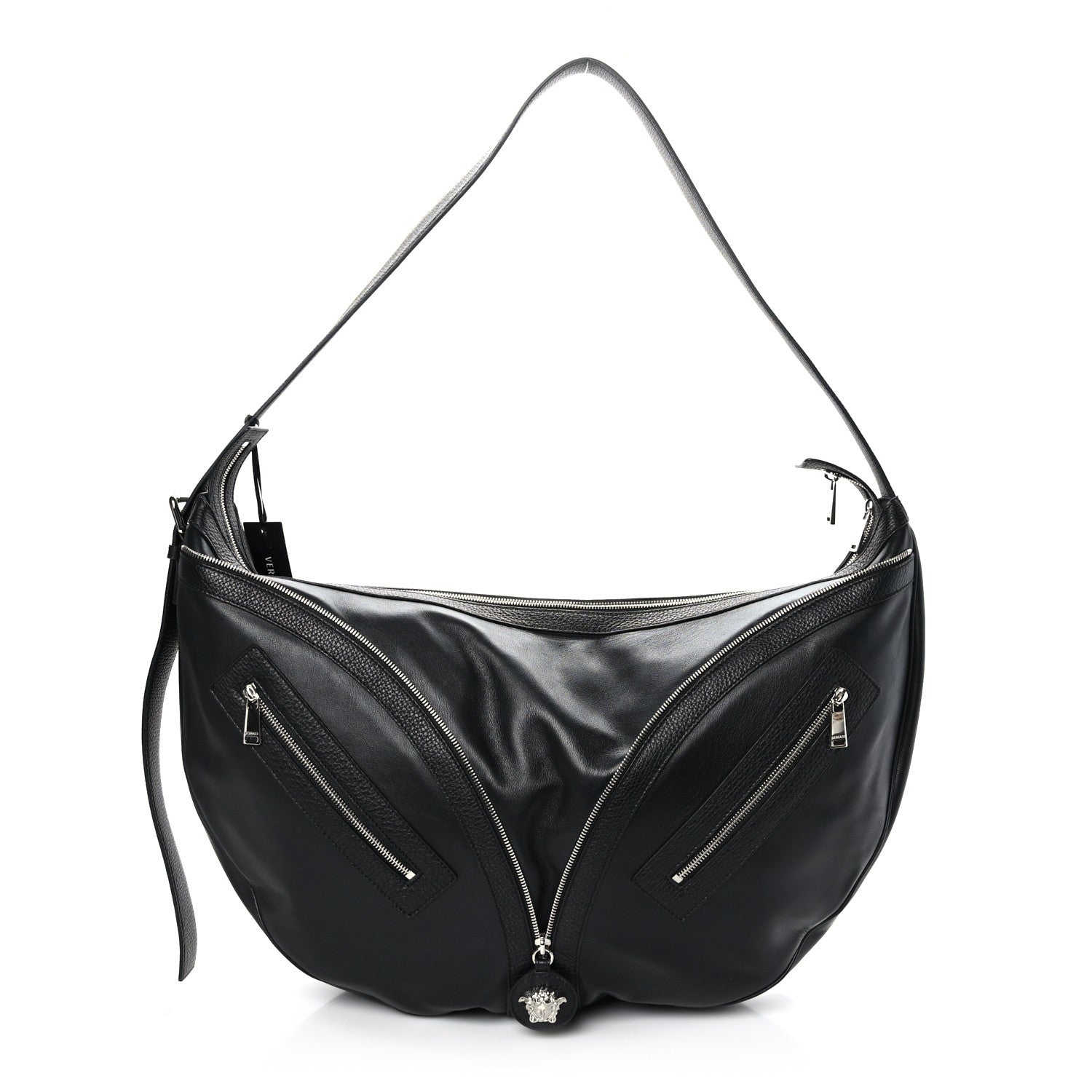 Versace Calfskin Large Repeat Zip Hobo Black 1 of 8