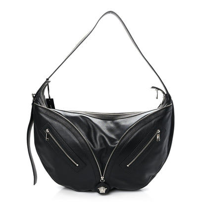Versace Calfskin Large Repeat Zip Hobo Black 1 of 8