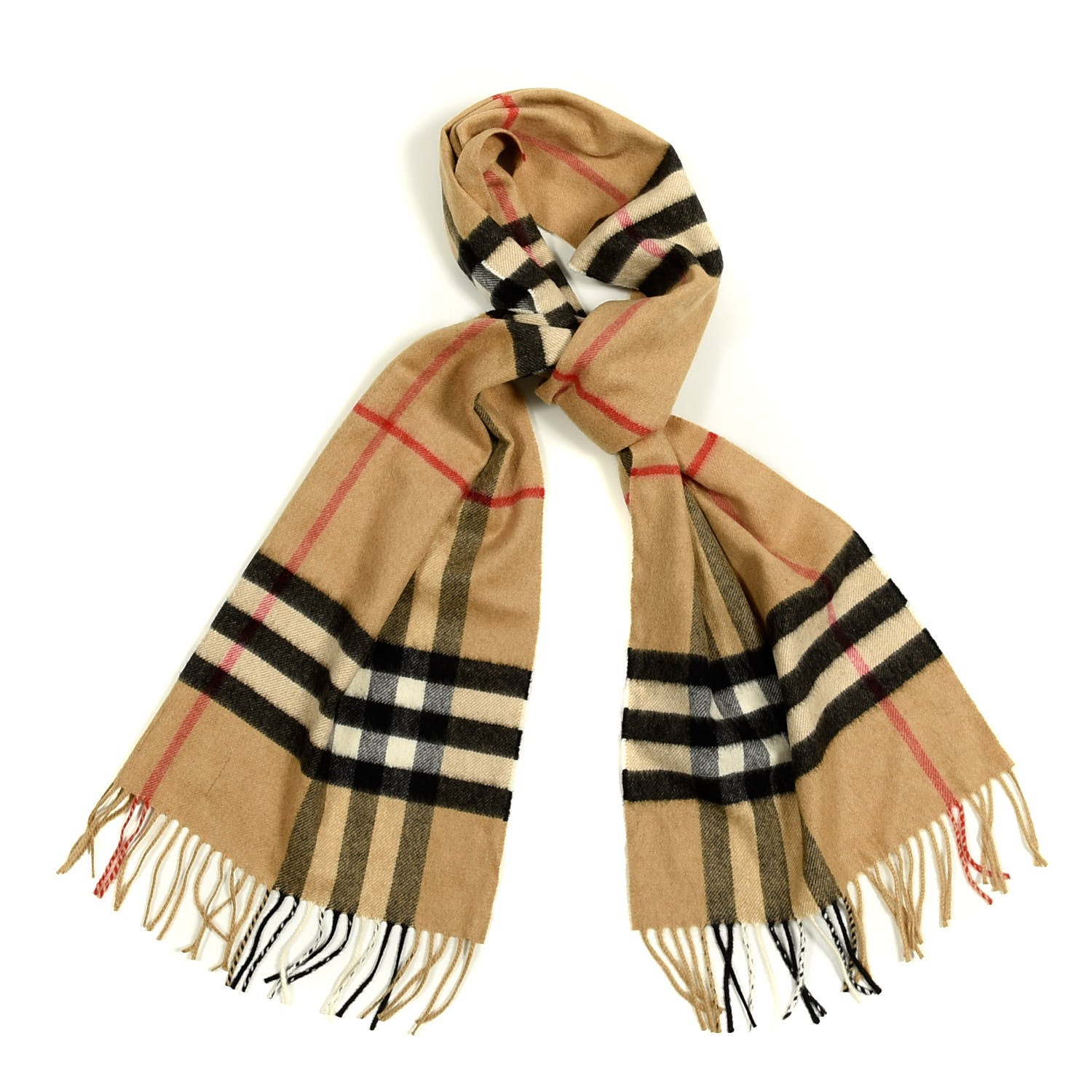 Burberry Cashmere Giant Check Fringe Scarf Camel 1 of 4