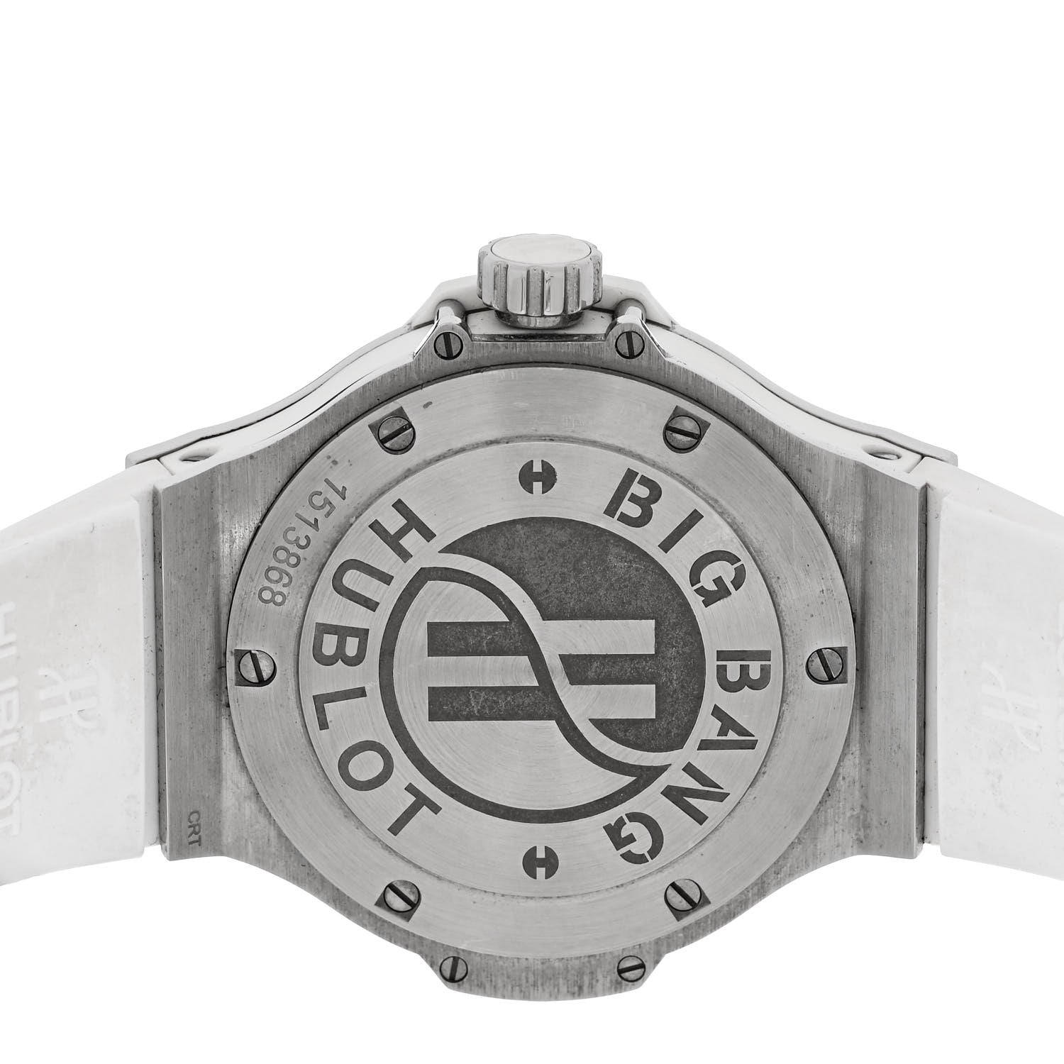Hublot Stainless Steel Rubber Diamond Pave Bezel 38mm Big Bang Quartz Watch White White 4 of 5