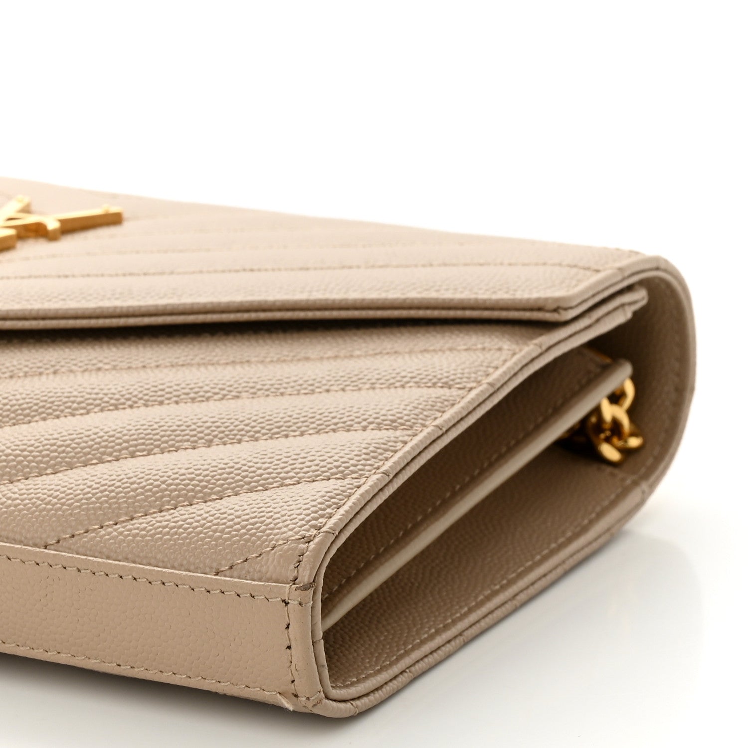 Saint Laurent Grain De Poudre Matelasse Chevron Monogram Chain Wallet Deep Beige 9 of 9