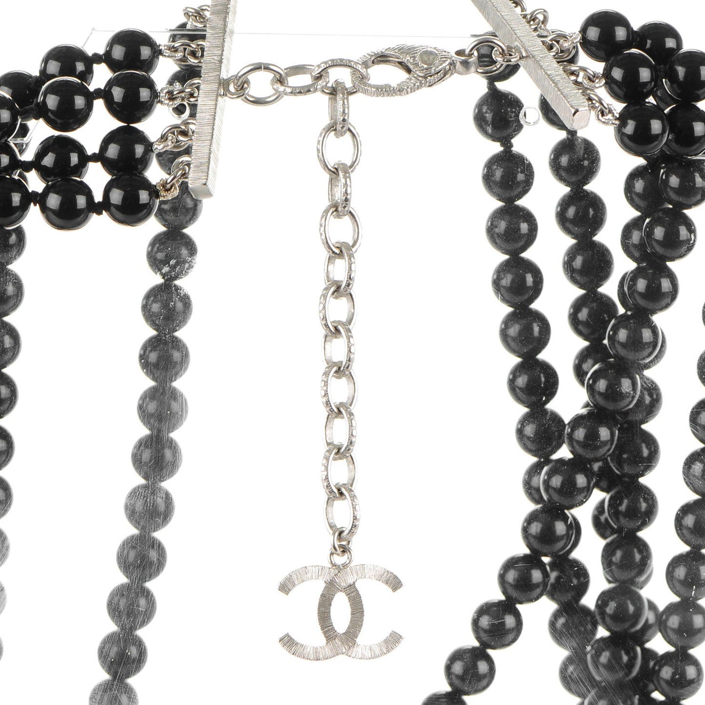 Bead Crystal Multi Strand CC Medallion Necklace Black Silver