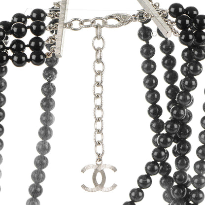 Chanel Bead Crystal Multi Strand CC Medallion Necklace Black Silver 4 of 5