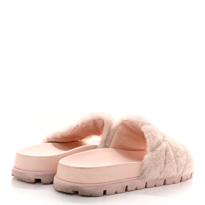 Prada Shearling Metal Triangle Logo Lug Sole 20mm Slide Sandals 40.5 Orchidea 3 of 7