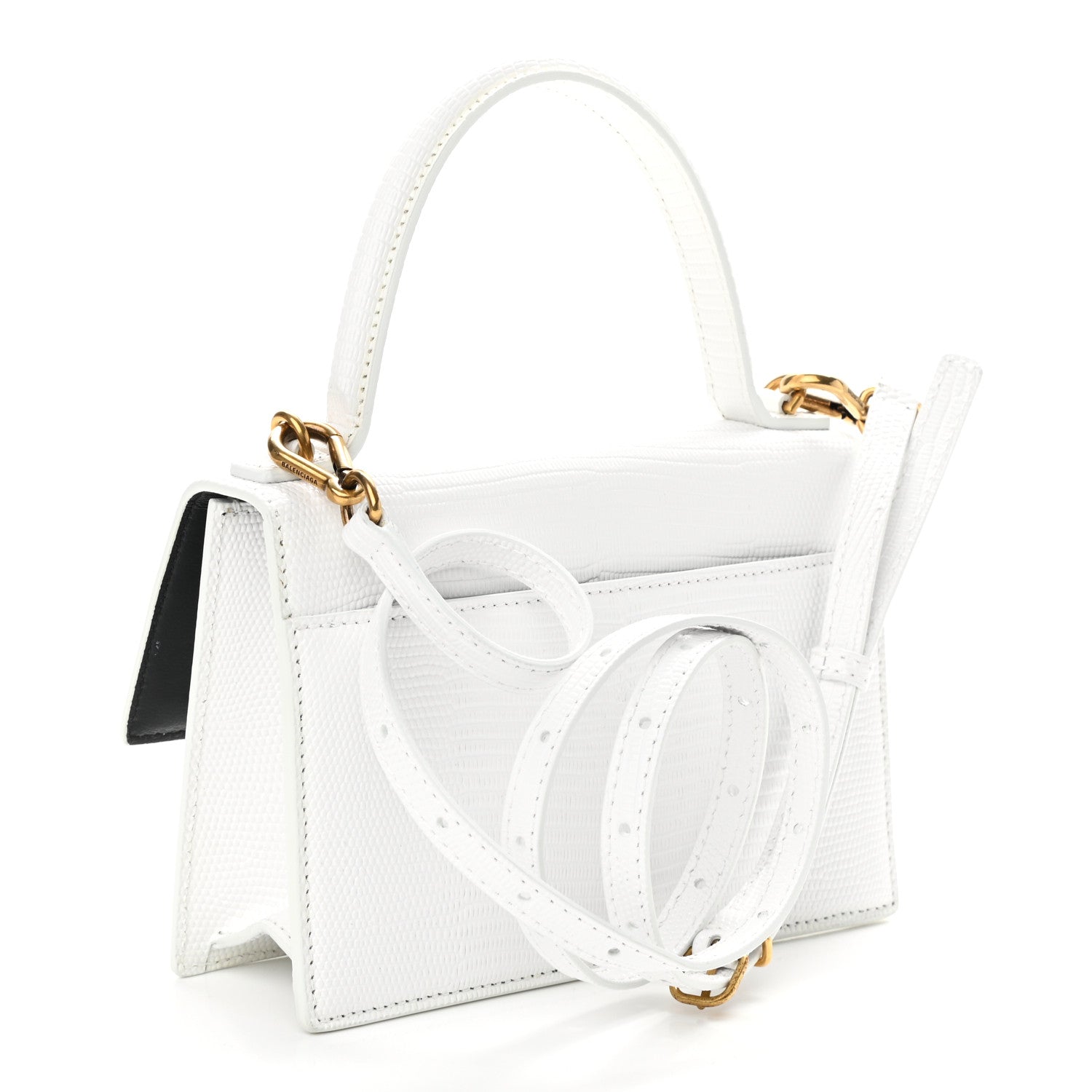 Balenciaga Patent Calfskin Lizard Embossed XS Sharp Top Handle Bag White 3 of 9