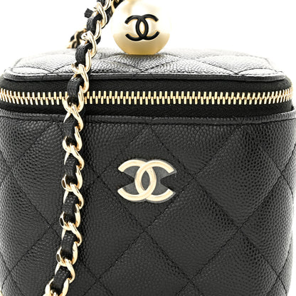 Chanel Caviar Quilted Mini Pearl On Top Vanity Case With Chain Black 8 of 13