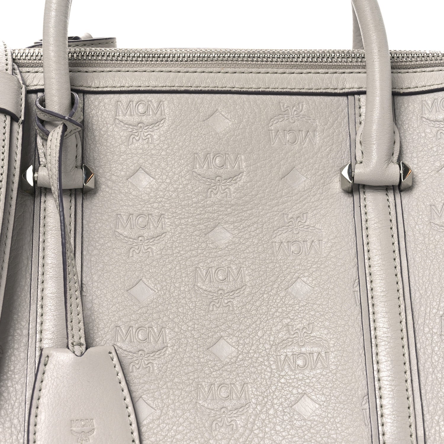 MCM Calfskin Ottomar Monogram Essential Boston Bag Dove 7 of 9