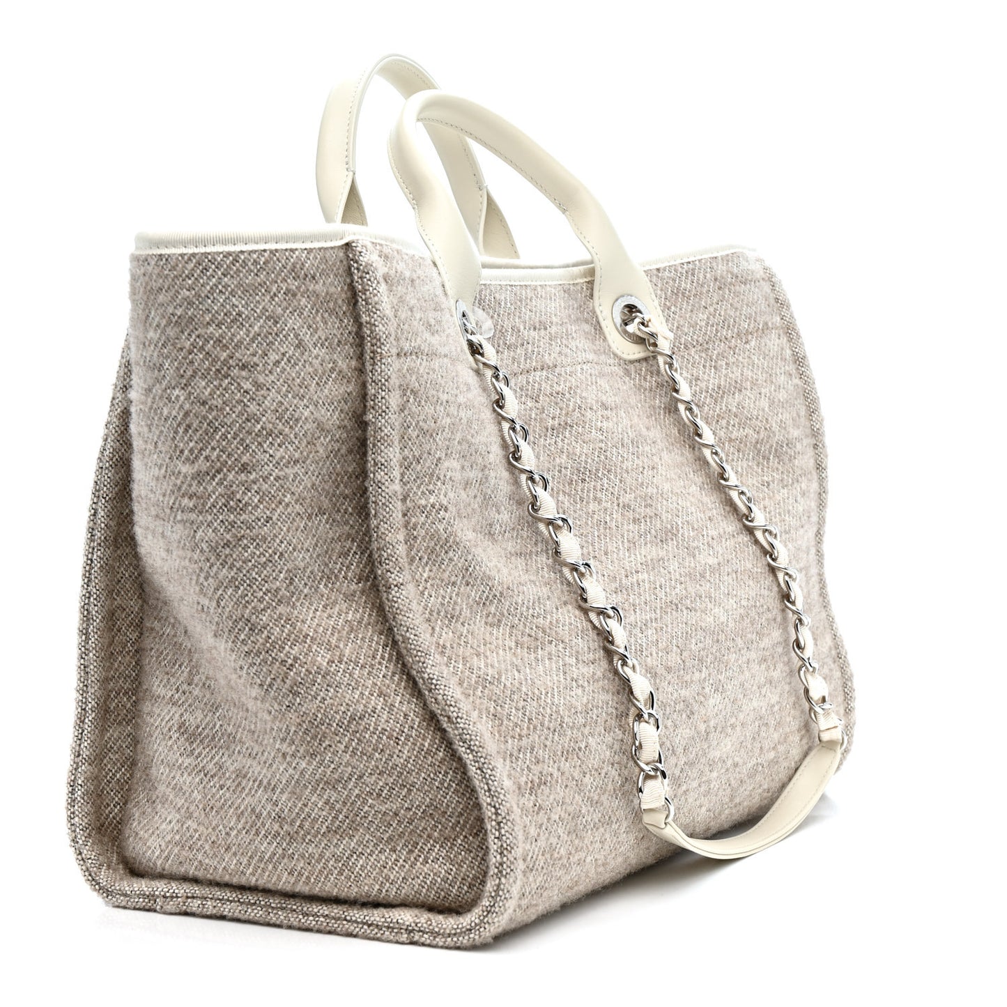 Mixed Fibers Calfskin Medium Deauville Tote Light Grey
