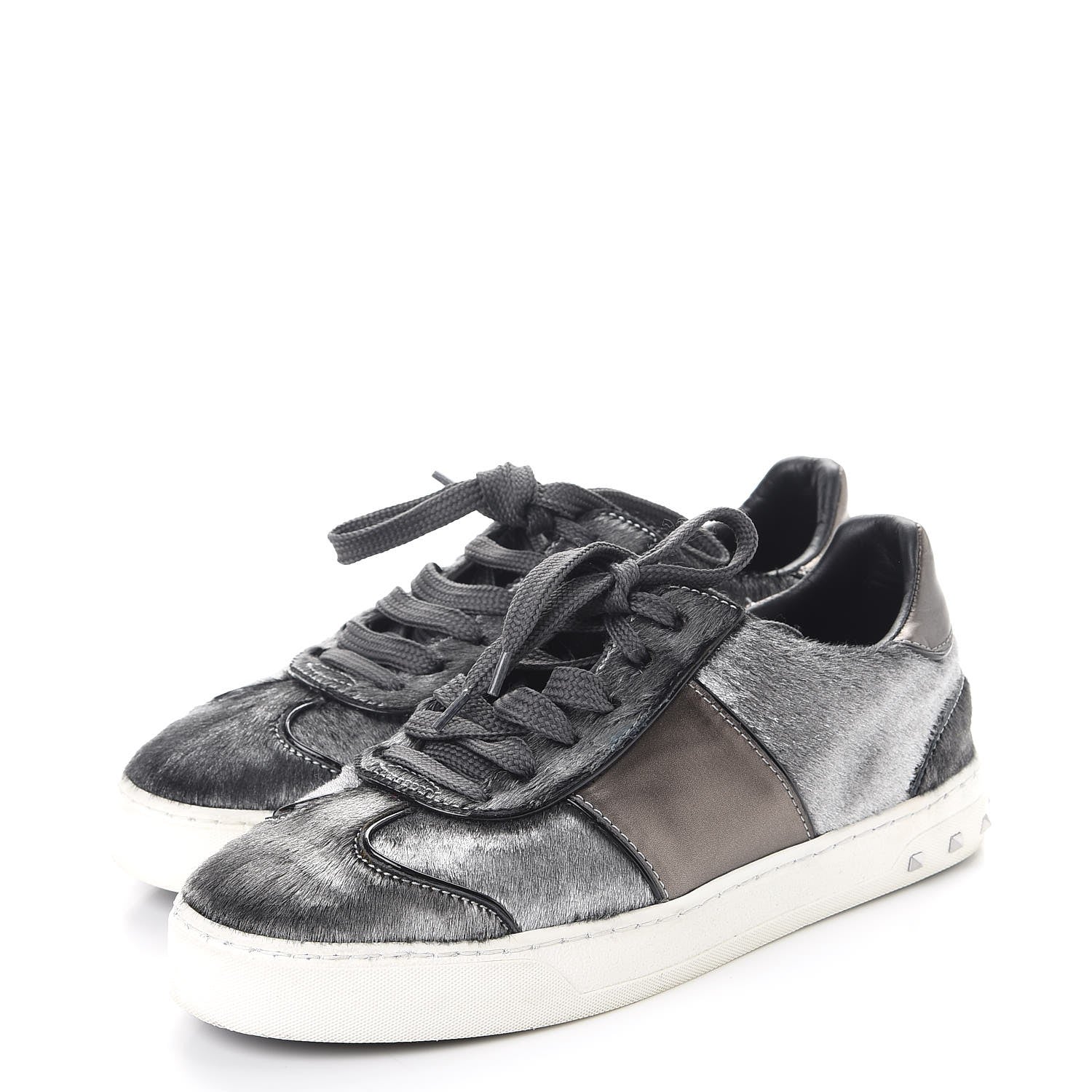 Valentino Garavani Metallic Calf Hair Rockstud Sneakers 36 Silver 3 of 12