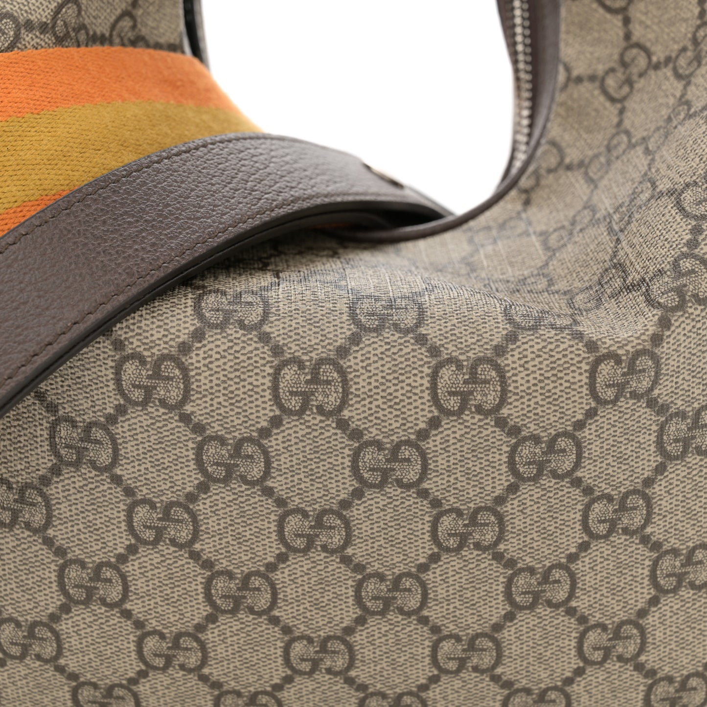 GG Supreme Monogram Textured Calfskin Web Large Attache Shoulder Bag Beige Ebony New Acero