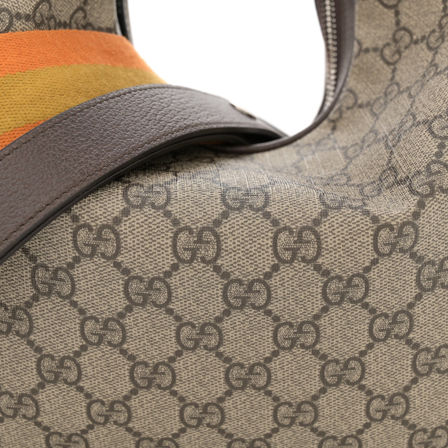 Gucci GG Supreme Monogram Textured Calfskin Web Large Attache Shoulder Bag Beige Ebony New Acero 8 of 11